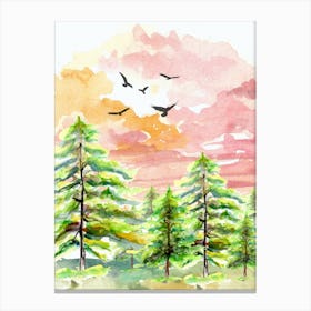 Watercolor Of Pine Trees Canvas Print