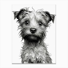 black and white dog drawing Canvas Print