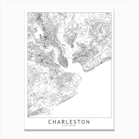 Charleston White Map Canvas Print