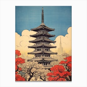 Tokyo Skytree, Japan Vintage Travel Art 3 Canvas Print