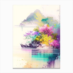 Flores Island Indonesia Watercolour Pastel Tropical Destination Canvas Print