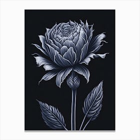 A Carnation In Black White Line Art Vertical Composition 3 Canvas Print