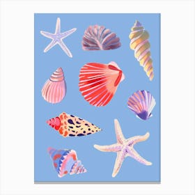 Seashells on the Blue. Vintage illustration Canvas Print