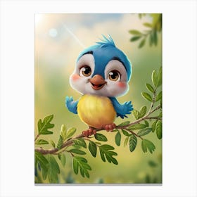 Blue Bird On A Branch Canvas Print