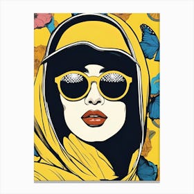 Hijab Yellow Woman In Sunglasses , Pop art Canvas Print