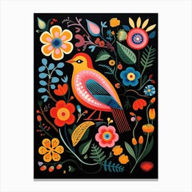 Folk Bird Illustration Robin 2 Canvas Print