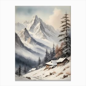 Vintage Muted Winter Mountain Landscape (28) Canvas Print