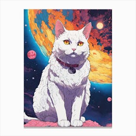 White Cat In Space Canvas Print