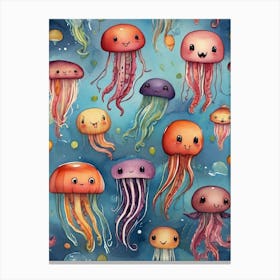 Collection Of Happy Jellyfish Square Art Print 2 Canvas Print
