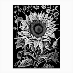 Sunflower Wildflower Linocut 3 Canvas Print