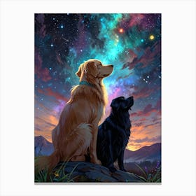 Two Dogs Looking At The Stars 4 Canvas Print