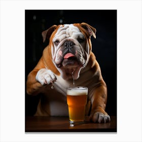 Bulldog Drinking A Beer Canvas Print