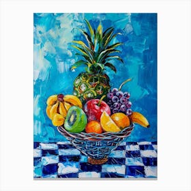 Tropical Fruit Basket Blue Checkerboard 3 Canvas Print