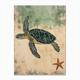 Vintage Sea Turtle & Starfish  3 Canvas Print