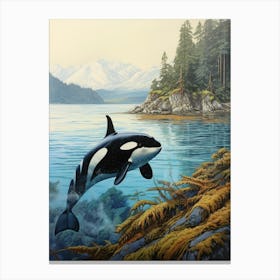 Realistic Orca Whale Storybook Style Illustration 1 Canvas Print