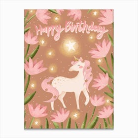 Baby girl birthday pink unicorn Canvas Print