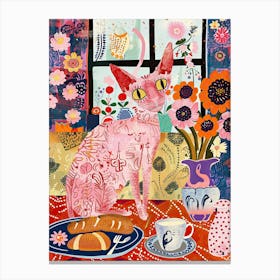 Tea Time With A Cornish Rex Cat 3 Canvas Print