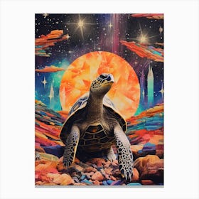 Retro Sea Turtle In Space Collage 1 Canvas Print