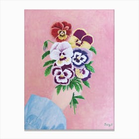 Hand And Pansy Canvas Print