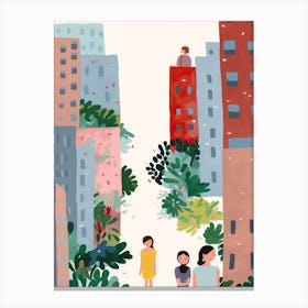 New York City Scene, Tiny People And Illustration 3 Canvas Print