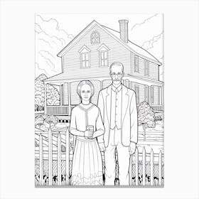 Line Art Inspired By American Gothic 2 Canvas Print
