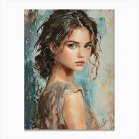 Young, Dreamy Girl With Curly Brown Hair On A Mysterious Abstract Canvas Print