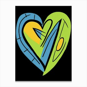 Lime Green, Yellow & Blue Heart Canvas Print