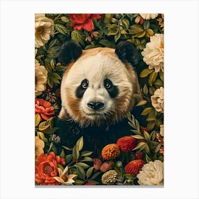 Panda Bear In Flowers Inspired by William Morris Canvas Print