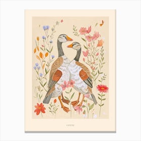 Folksy Floral Animal Drawing Goose 2 Poster Canvas Print