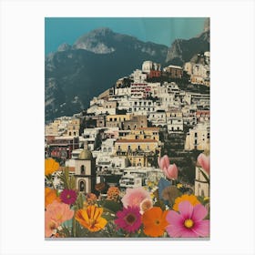 Amalfi Coast   Floral Retro Collage Style 3 Canvas Print