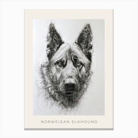 Norweigan Elkhound Dog Line Sketch 3 Poster Canvas Print