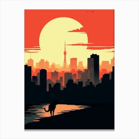 Tokyo, Japan Skyline With A Cat 2 Canvas Print