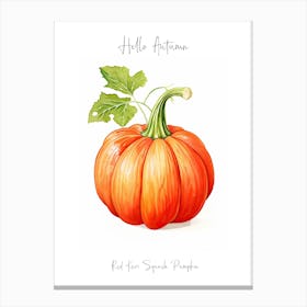 Hello Autumn Red Kuri Squash Pumpkin Watercolour Illustration 1 Canvas Print