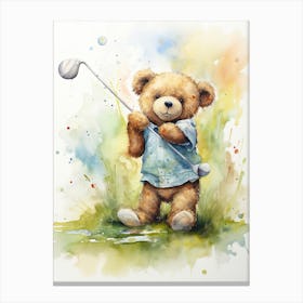 Golf Teddy Bear Painting Watercolour 3 Canvas Print