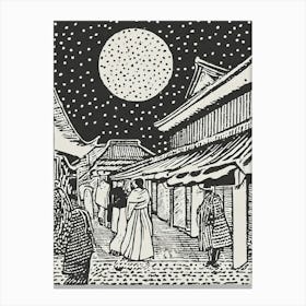 A Bustling Edo Period Marketplace Ukiyo-E Style Canvas Print