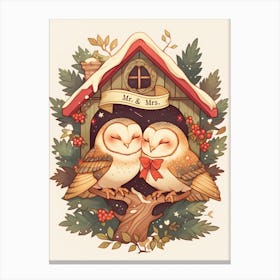 Mr & Mrs Owls In A House Canvas Print