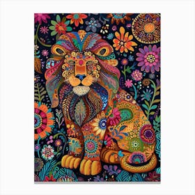 Folk Pattern Lion 1 Canvas Print