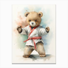 Karate Teddy Bear Painting Watercolour 4 Canvas Print