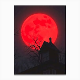 Red Moon Over House Canvas Print