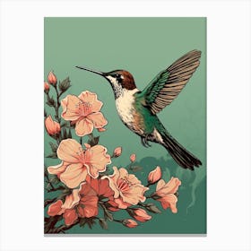 Hummingbird Animal Drawing In The Style Of Ukiyo E 2 Canvas Print