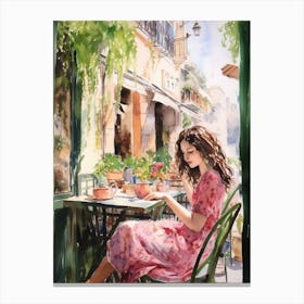 At A Cafe In Alexandria Egypt Watercolour Canvas Print