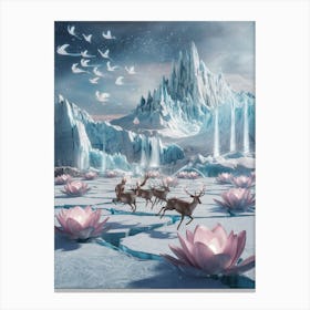 Glacial Dreams: A Polar Surrealism Lotus Flower Canvas Print