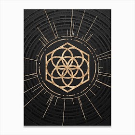 Geometric Glyph Symbol in Gold with Radial Array Lines on Dark Gray n.0205 Canvas Print