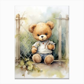 Fencing Teddy Bear Painting Watercolour 2 Canvas Print