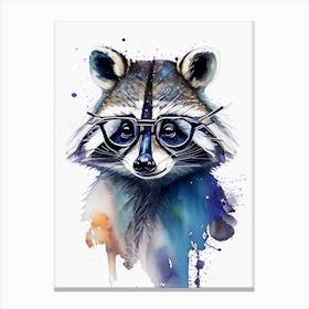 Raccoon With Glasses Watercolour Canvas Print