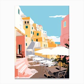 Oia, Greece, Flat Pastels Tones Illustration 3 Canvas Print