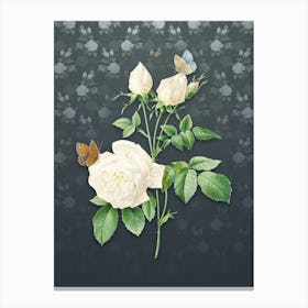Vintage White Bengal Rose Botanical on Slate Gray Pattern n.1313 Canvas Print