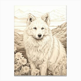 Arctic Wolf Vintage Botanical 4 Canvas Print