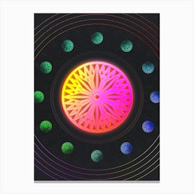 Neon Geometric Glyph in Pink and Yellow Circle Array on Black n.0134 Canvas Print