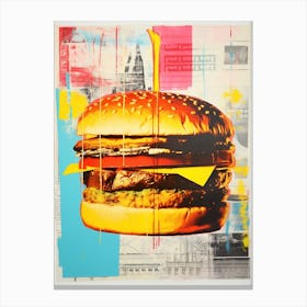 Retro Burger Risograph Inspired 4 Canvas Print